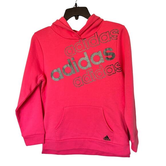 NWT adidas Girls Hooded Pullover Hoodie Size Large 14 Pink - Picture 2 of 3